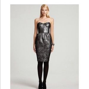 French Connection Gunmetal Brocade Strapless Dress